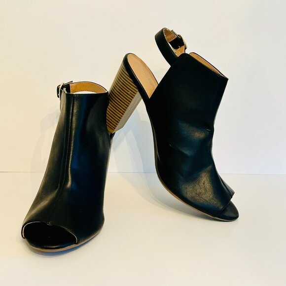 Old Navy Sling Back Peep Toe Stacked Heel Bootie in Black Size 10 - Picture 7 of 8